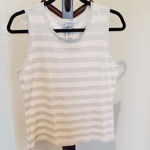 Chico's silk blend white/silvery metallic stripe tank, Chico's size 1